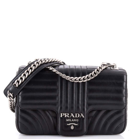 Prada Medium Chain Flap Shoulder Bag Diagramme Quilted Leather - Picture 1 of 6